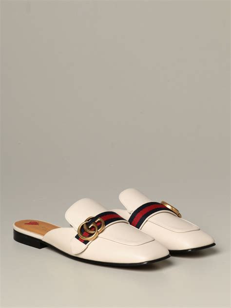 Gucci Womens White Peyton Leather Slipper 